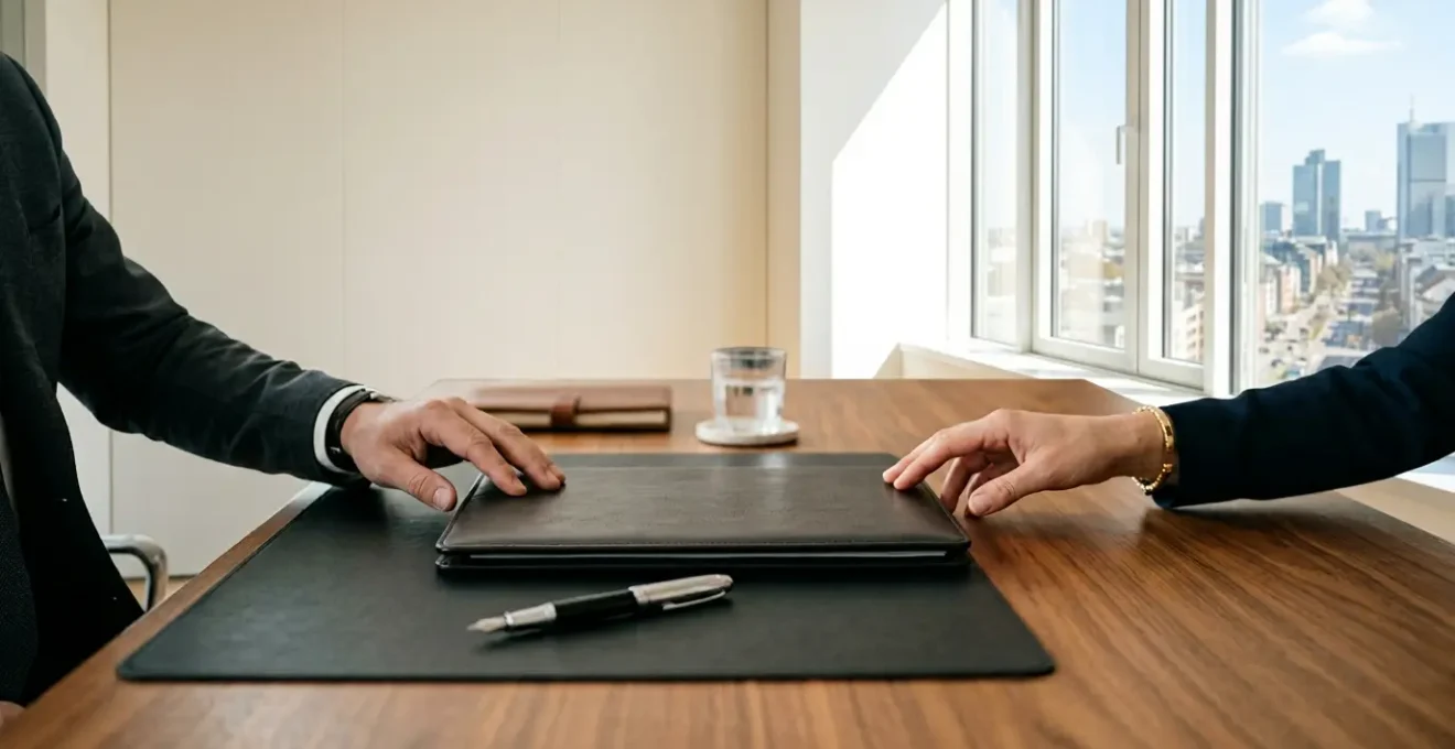 Document d'attestation de responsabilité civile professionnelle sur un bureau professionnel avec négociation entre deux parties