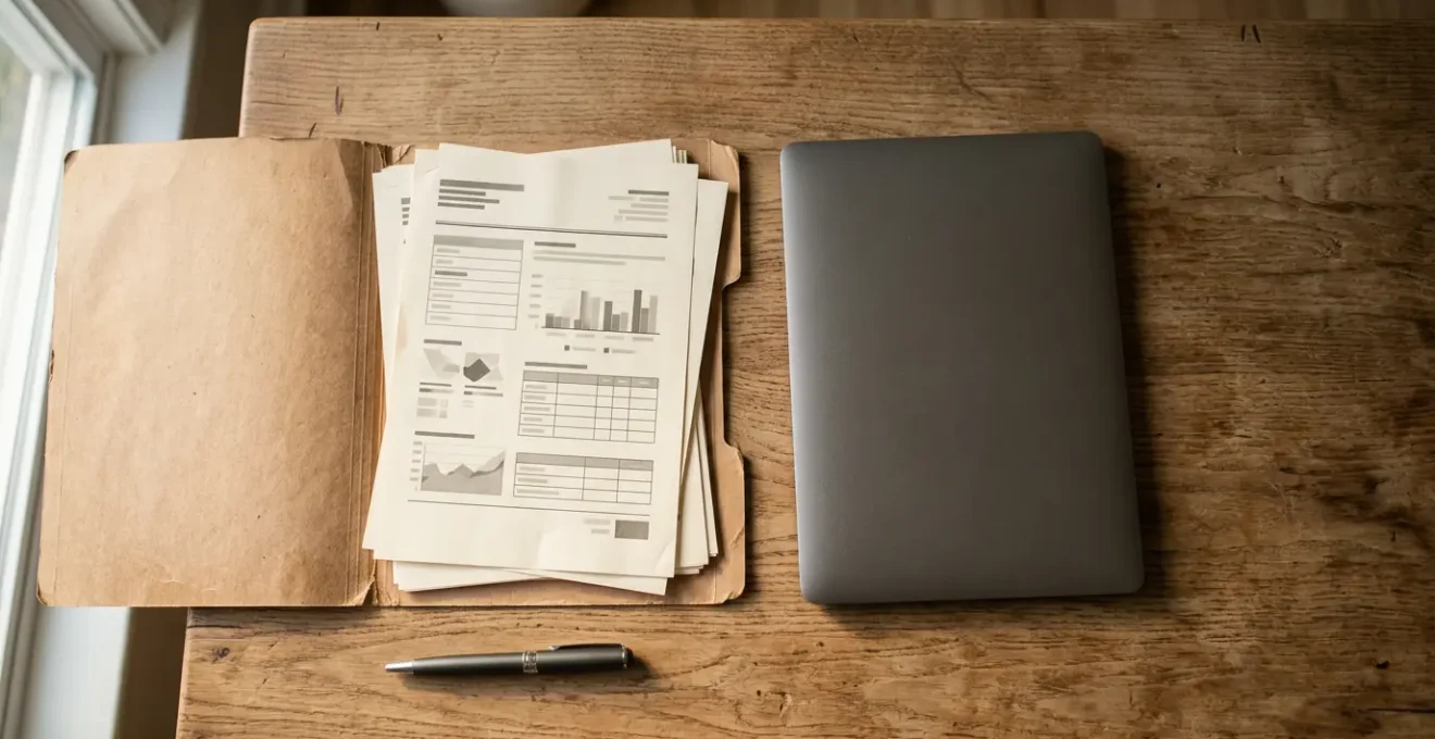 Dossier administratif ouvert avec documents professionnels et code APE sur bureau