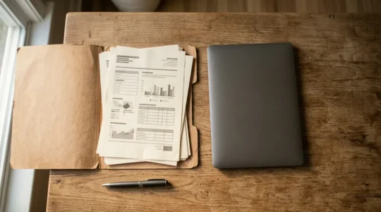 Dossier administratif ouvert avec documents professionnels et code APE sur bureau