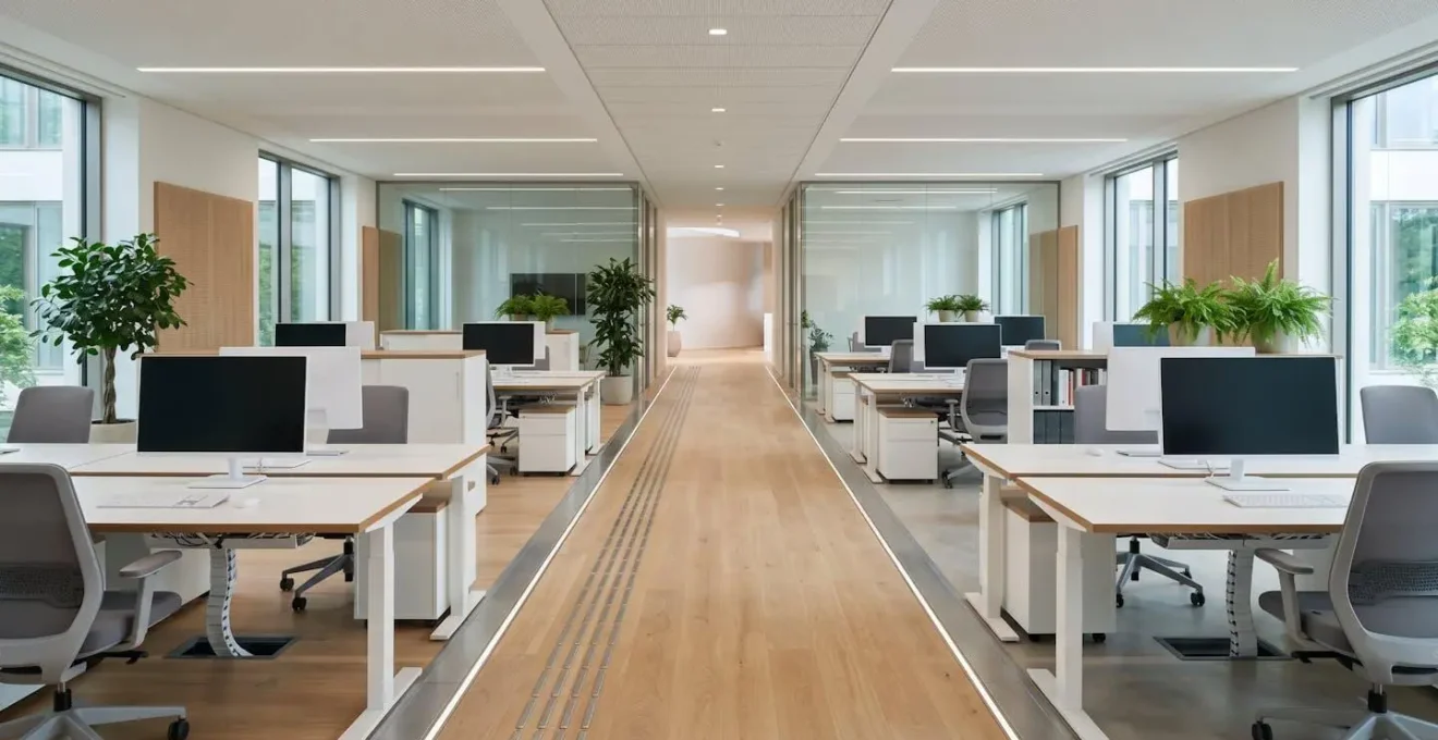 Espace de travail professionnel parfaitement sécurisé avec zones de passage dégagées