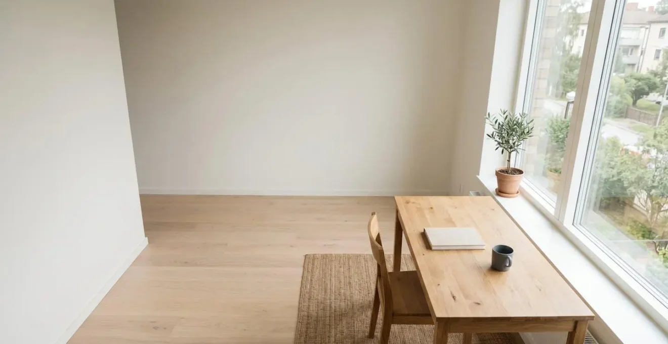 Vue minimaliste d'un espace de travail indépendant symbolisant l'autonomie et la responsabilité