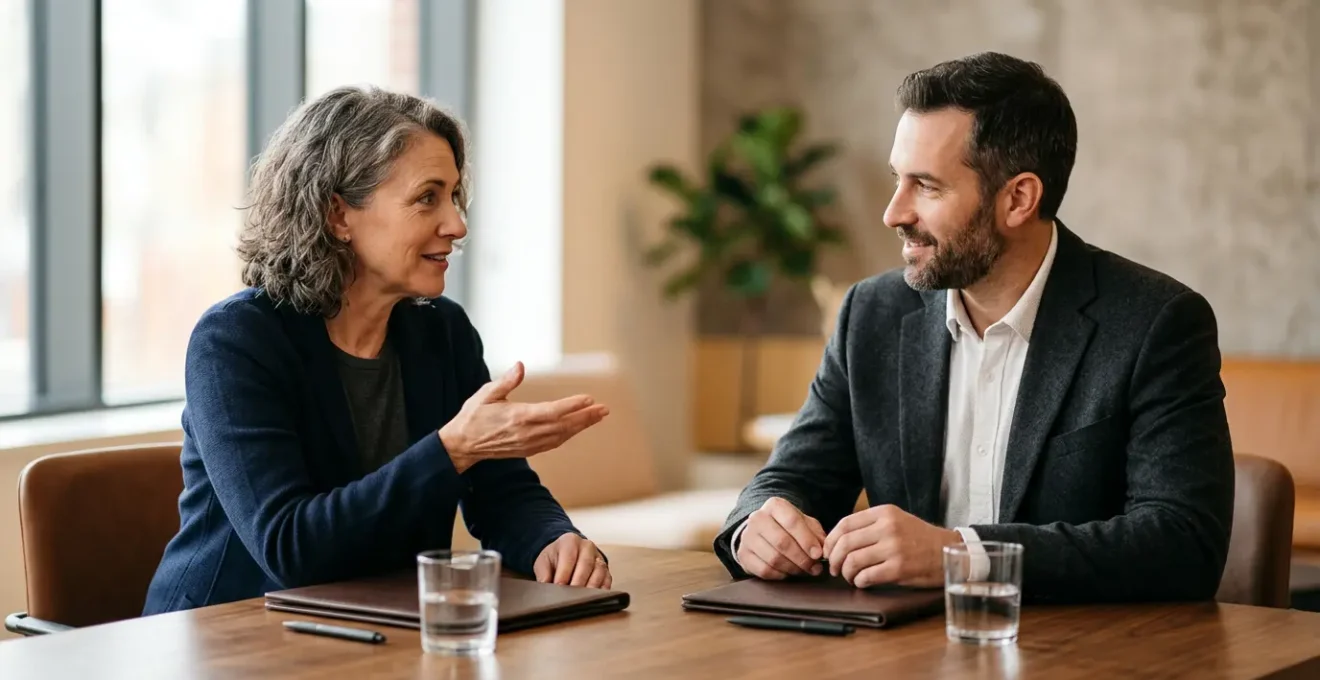 Négociation professionnelle entre deux parties pour résoudre un contentieux commercial de manière amiable