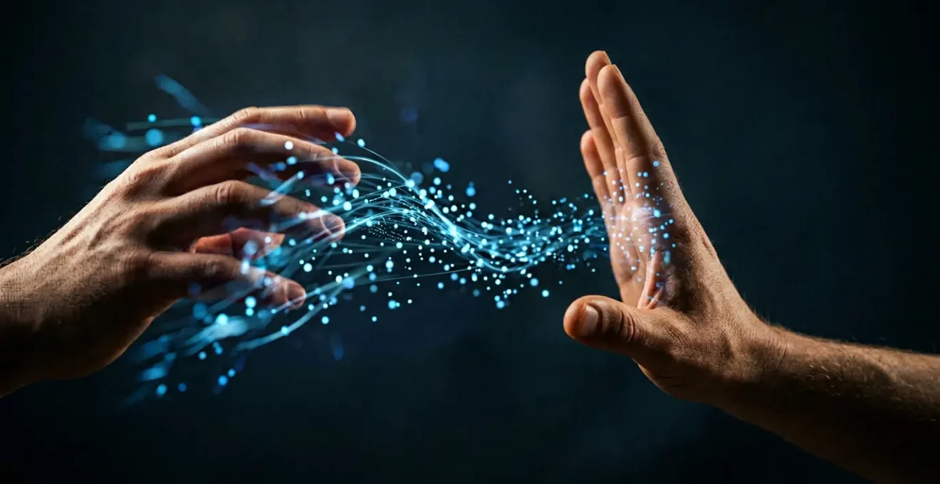 Métaphore visuelle de la transmission de risques numériques et de la responsabilité professionnelle dans le secteur informatique