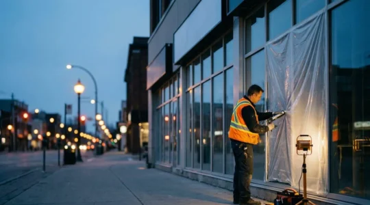 Vitrine commerciale endommagée nécessitant un remplacement urgent pour préserver l'image professionnelle